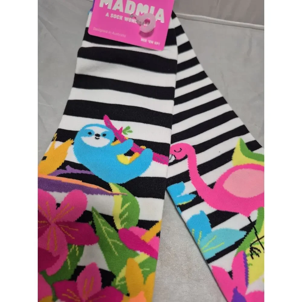 💥 Madmia Women's Sloth Flamingo Knee High Socks NWT A3